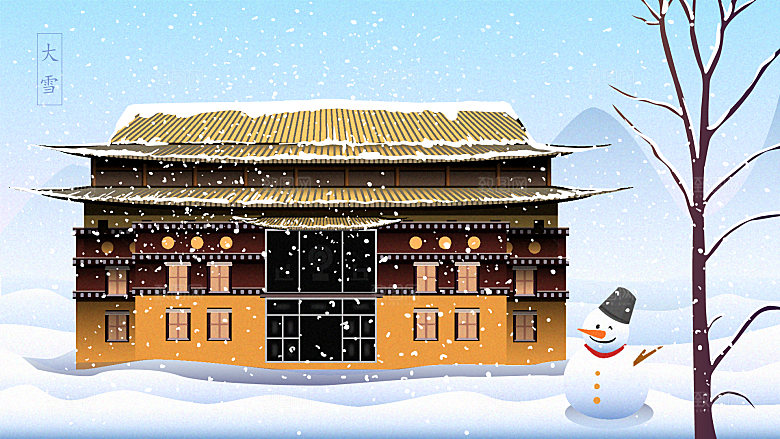 山水建筑风景简约大气插画海报