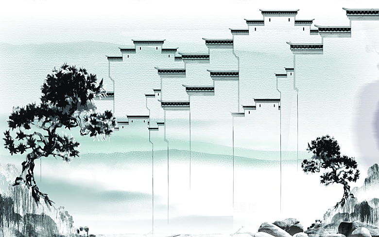 中国风中式古风山水墨电视装饰插画海报背景