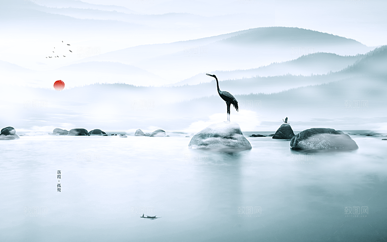 中国风中式古风山水墨电视装饰插画海报背景