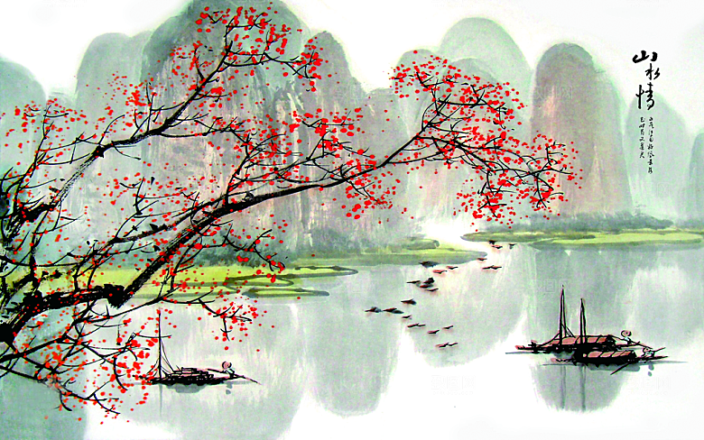 中国风中式古风山水墨电视装饰插画海报背景