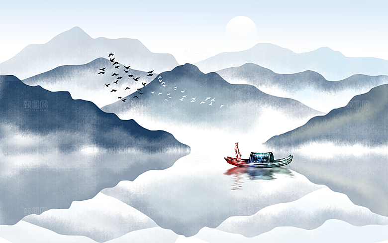 中国风中式古风山水墨电视装饰插画海报背景