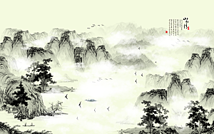 中国风中式古风山水墨电视装饰插画海报背景