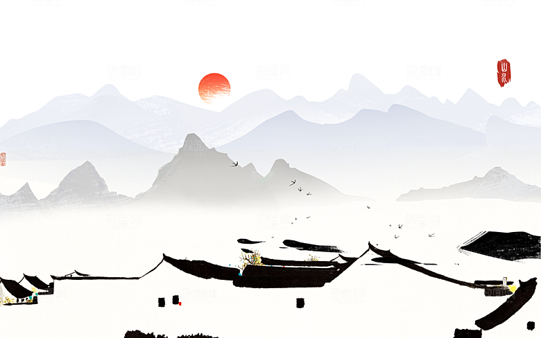 中国风中式古风山水墨电视装饰插画海报背景