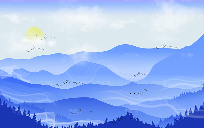中国风中式古风山水墨电视装饰插画海报背景