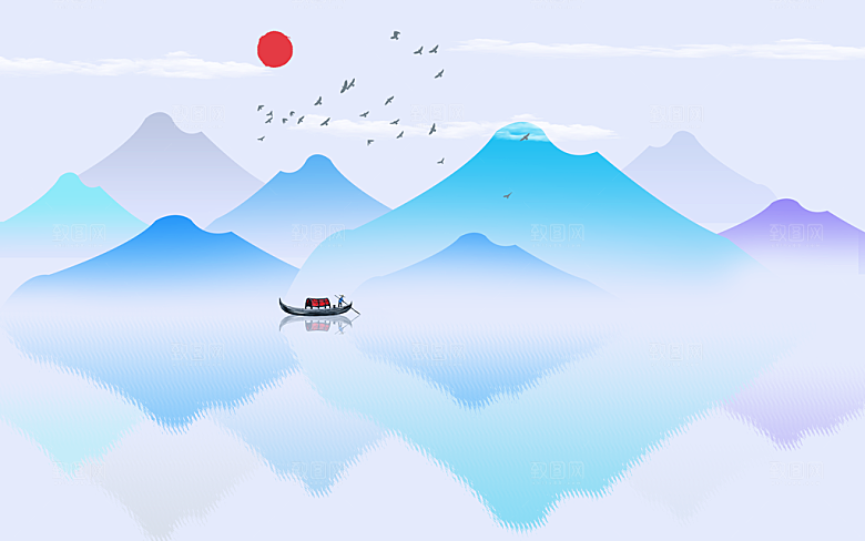 中国风中式古风山水墨电视装饰插画海报背景