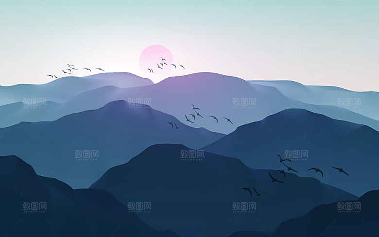 中国风中式古风山水墨电视装饰插画海报背景