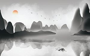 中国风中式古风山水墨电视装饰插画海报背景