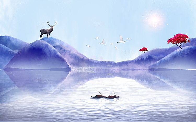 中国风中式古风山水墨电视装饰插画海报背景