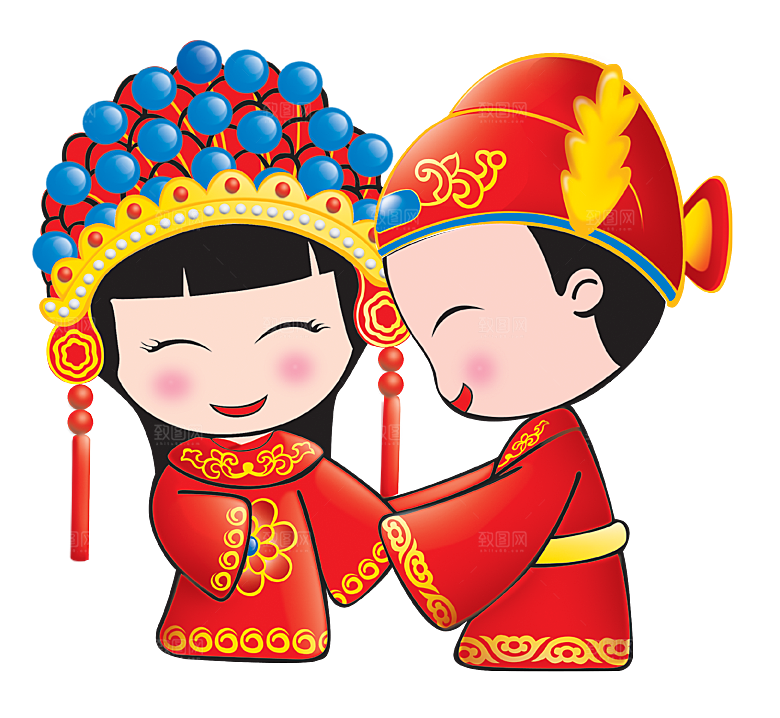 卡通中式婚礼新人中式古典中国风人物婚庆