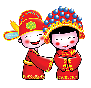 卡通中式婚礼新人中式古典中国风人物婚庆