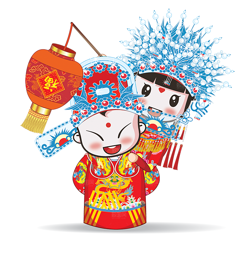 卡通中式婚礼新人中式古典中国风人物婚庆