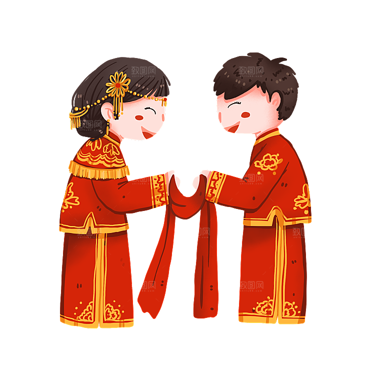 卡通中式婚礼新人中式古典中国风人物婚庆