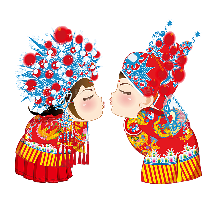 卡通中式婚礼新人中式古典中国风人物婚庆