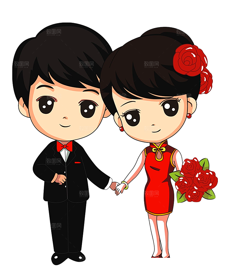 卡通中式婚礼新人中式古典中国风人物婚庆