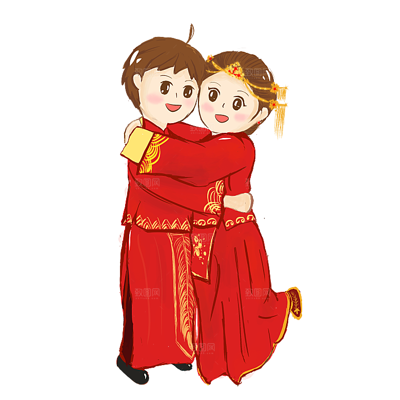 卡通中式婚礼新人中式古典中国风人物婚庆