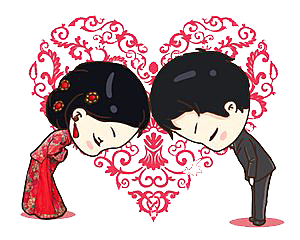 卡通中式婚礼新人中式古典中国风人物婚庆