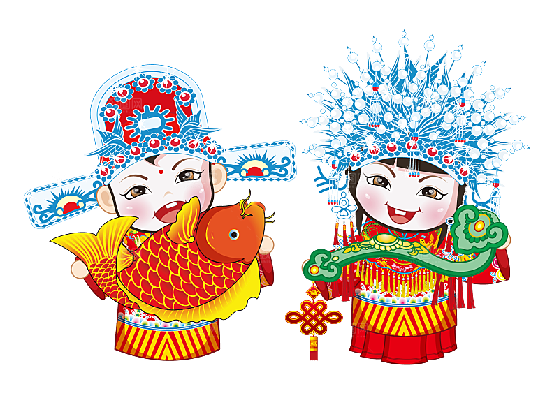 卡通中式婚礼新人中式古典中国风人物婚庆
