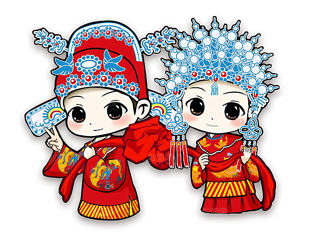 卡通中式婚礼新人中式古典中国风人物婚庆