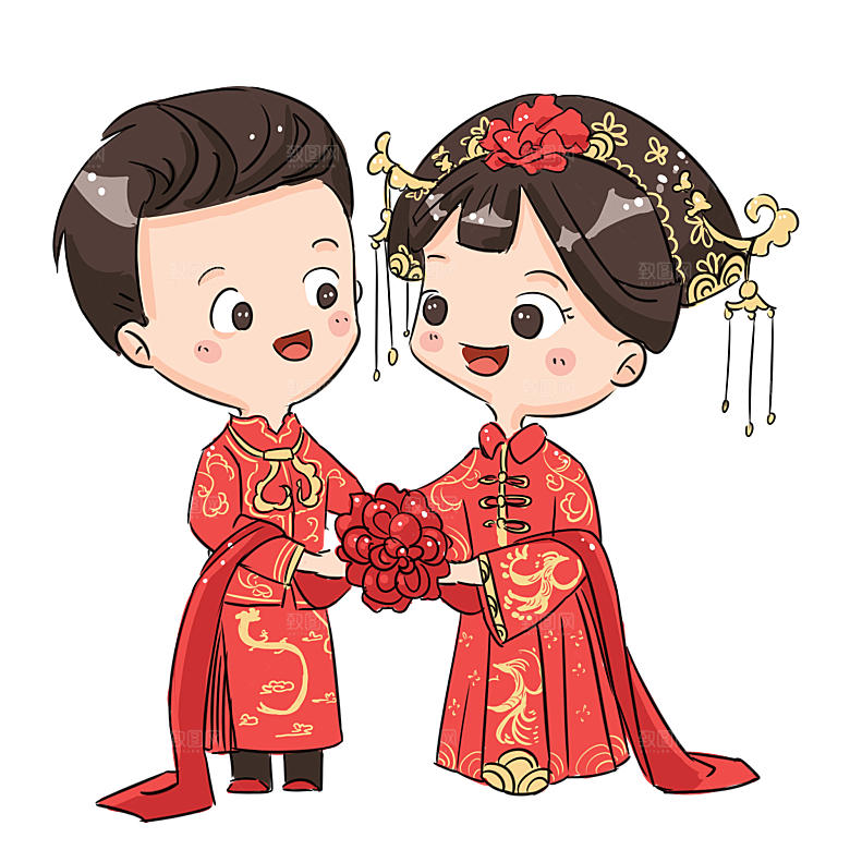 卡通中式婚礼新人中式古典中国风人物婚庆