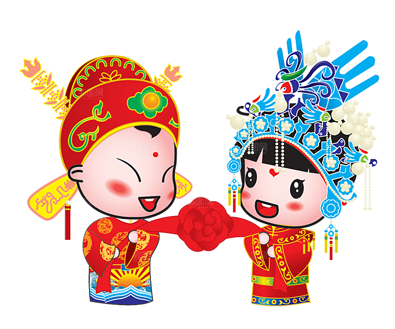 卡通中式婚礼新人中式古典中国风人物婚庆