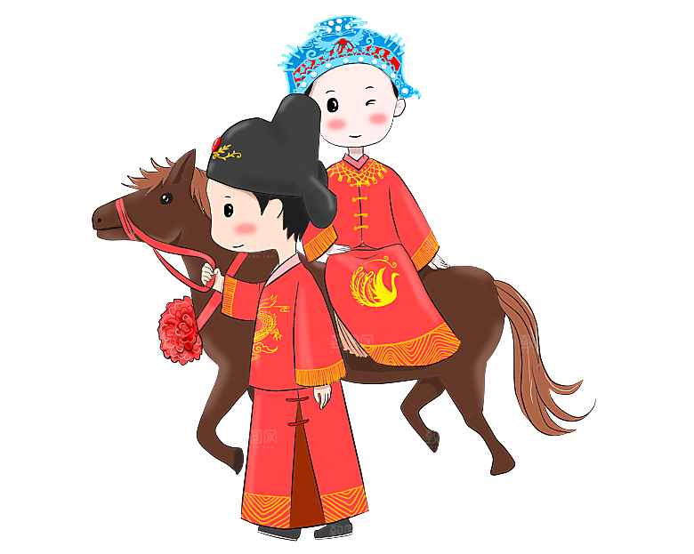 卡通中式婚礼新人中式古典中国风人物婚庆
