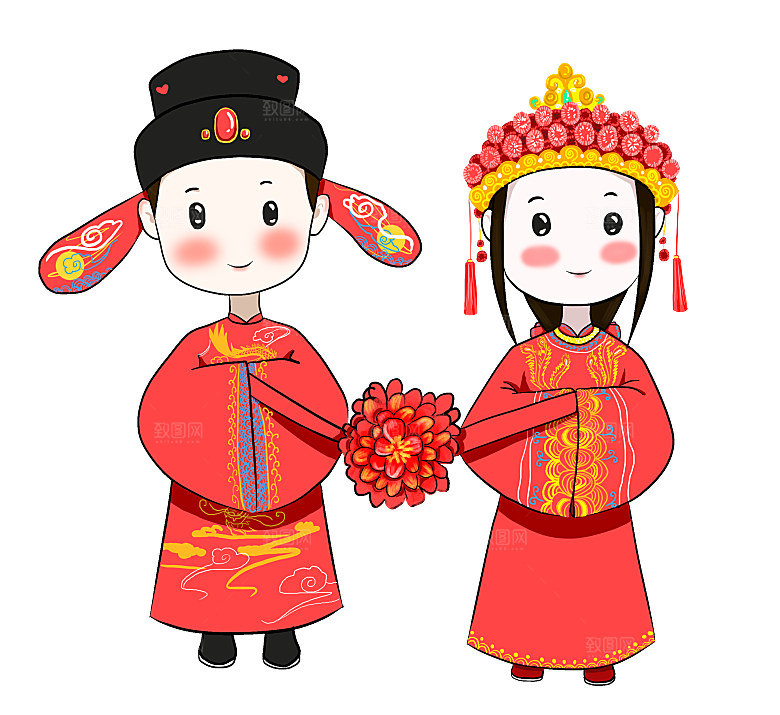 卡通中式婚礼新人中式古典中国风人物婚庆