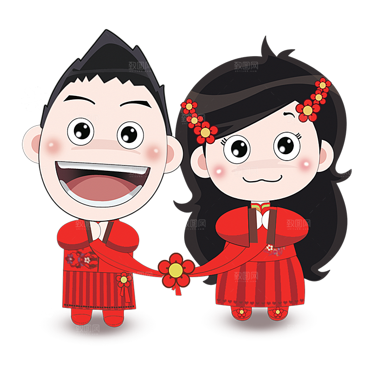 卡通中式婚礼新人中式古典中国风人物婚庆