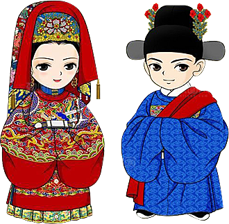 卡通中式婚礼新人中式古典中国风人物婚庆