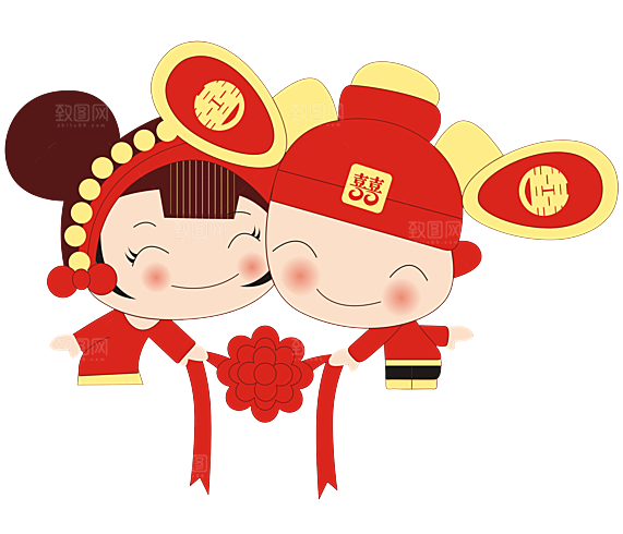 卡通中式婚礼新人中式古典中国风人物婚庆