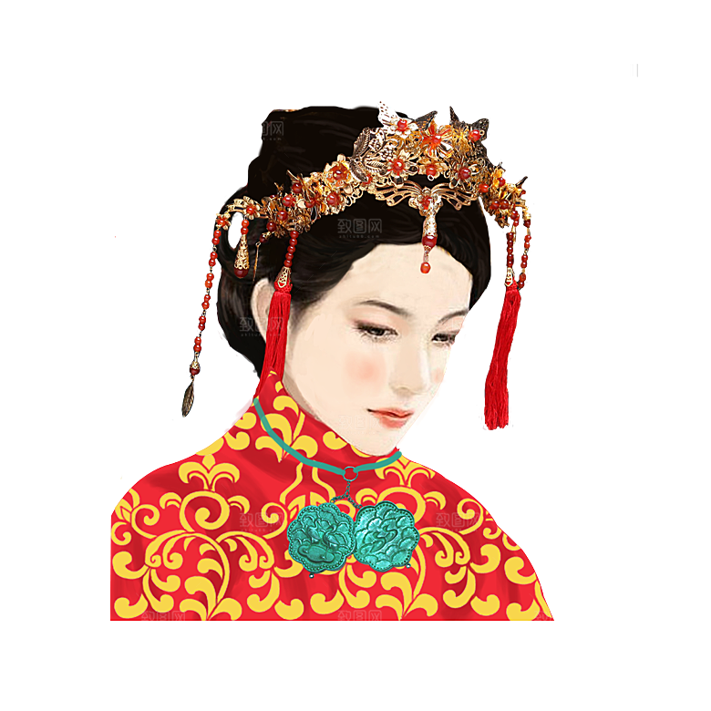卡通中式婚礼新人中式古典中国风人物婚庆