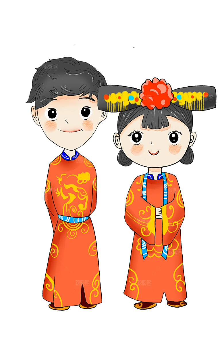 卡通中式婚礼新人中式古典中国风人物婚庆