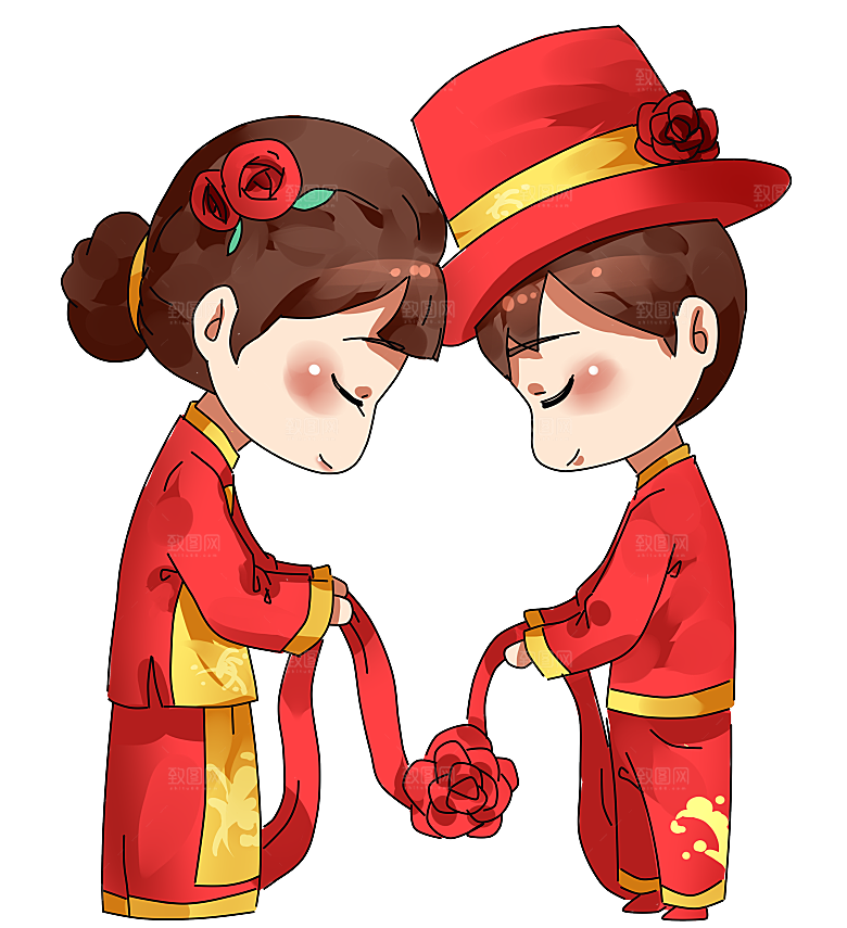 卡通中式婚礼新人中式古典中国风人物婚庆