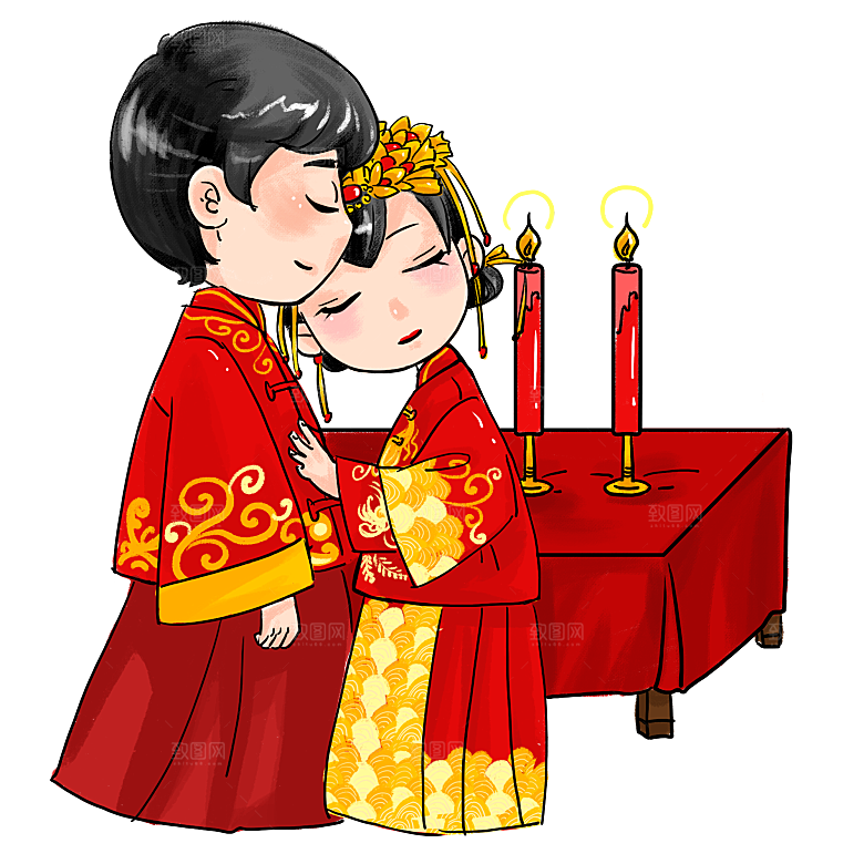 卡通中式婚礼新人中式古典中国风人物婚庆