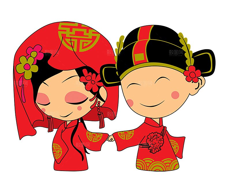 卡通中式婚礼新人中式古典中国风人物婚庆