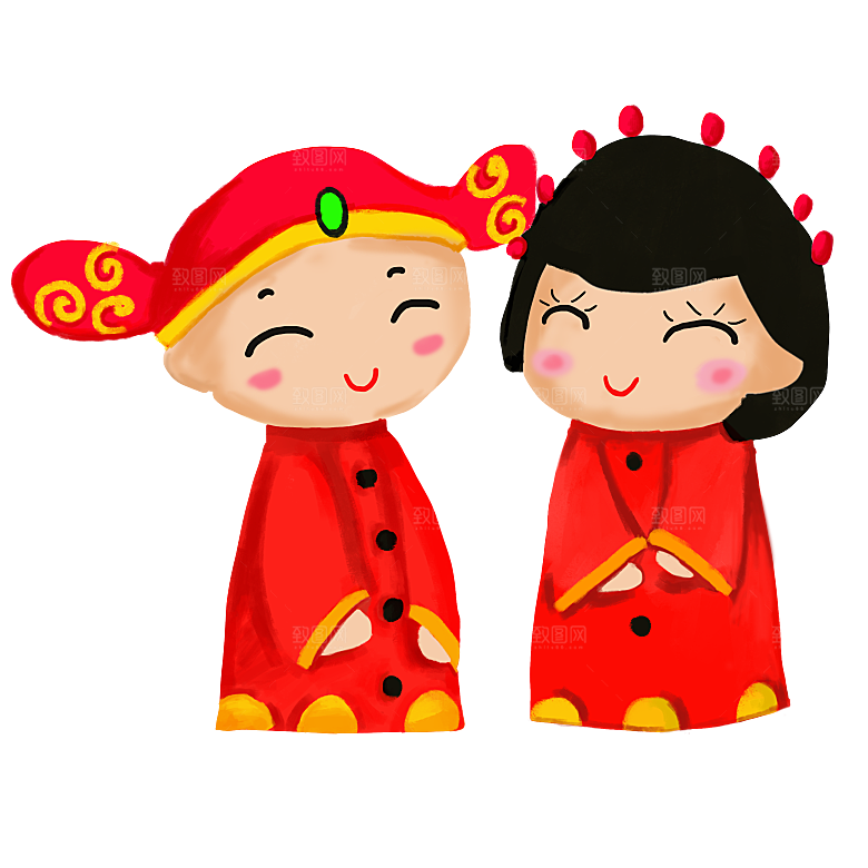 卡通中式婚礼新人中式古典中国风人物婚庆