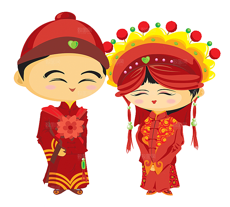 卡通中式婚礼新人中式古典中国风人物婚庆