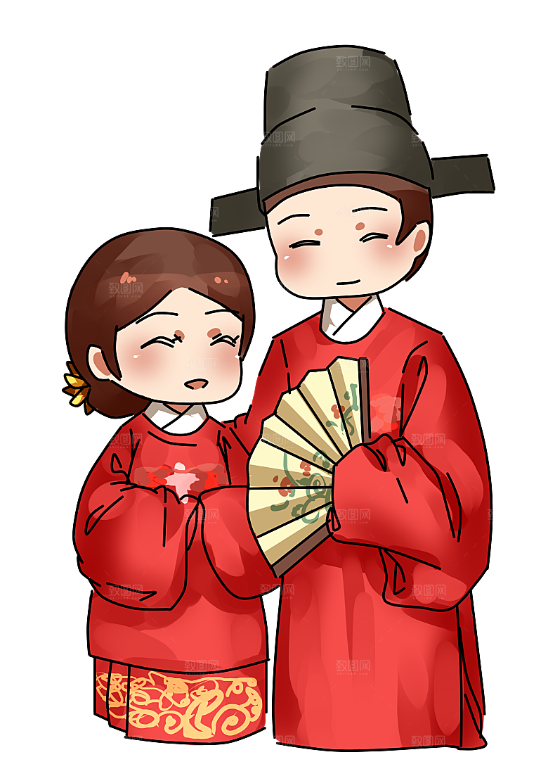 卡通中式婚礼新人中式古典中国风人物婚庆