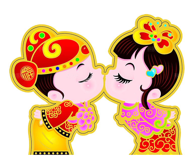 卡通中式婚礼新人中式古典中国风人物婚庆