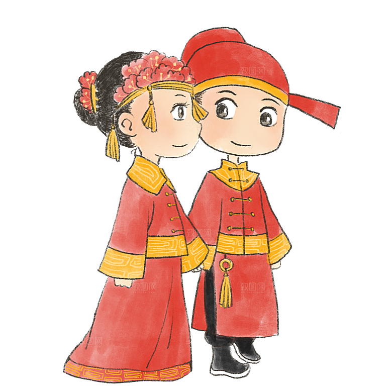 卡通中式婚礼新人中式古典中国风人物婚庆