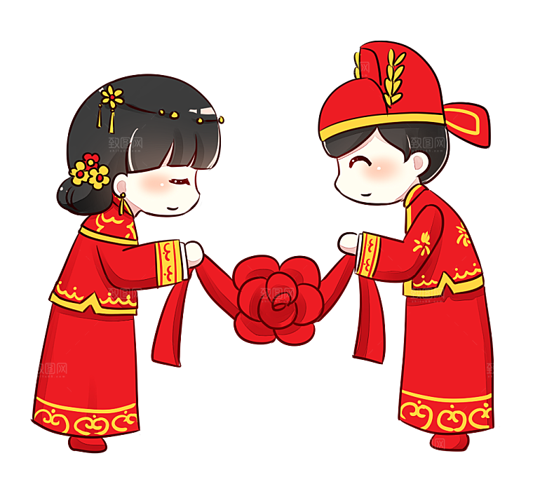 卡通中式婚礼新人中式古典中国风人物婚庆