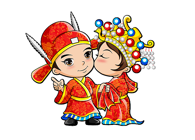 卡通中式婚礼新人中式古典中国风人物婚庆