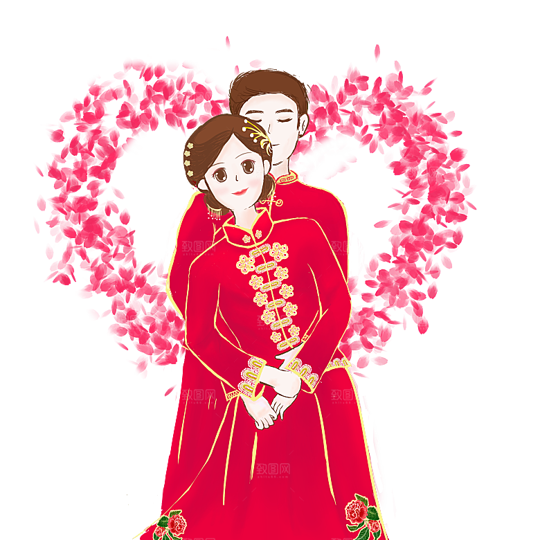 卡通中式婚礼新人中式古典中国风人物婚庆