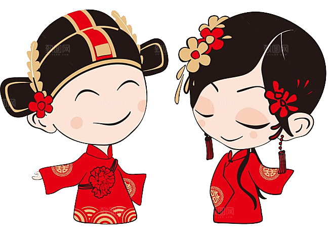 卡通中式婚礼新人中式古典中国风人物婚庆