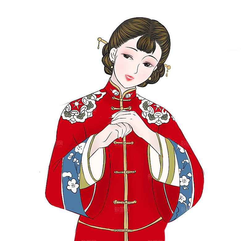 卡通中式婚礼新人中式古典中国风人物婚庆