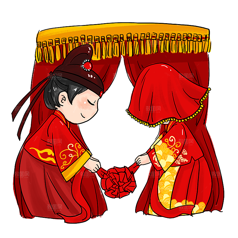 卡通中式婚礼新人中式古典中国风人物婚庆