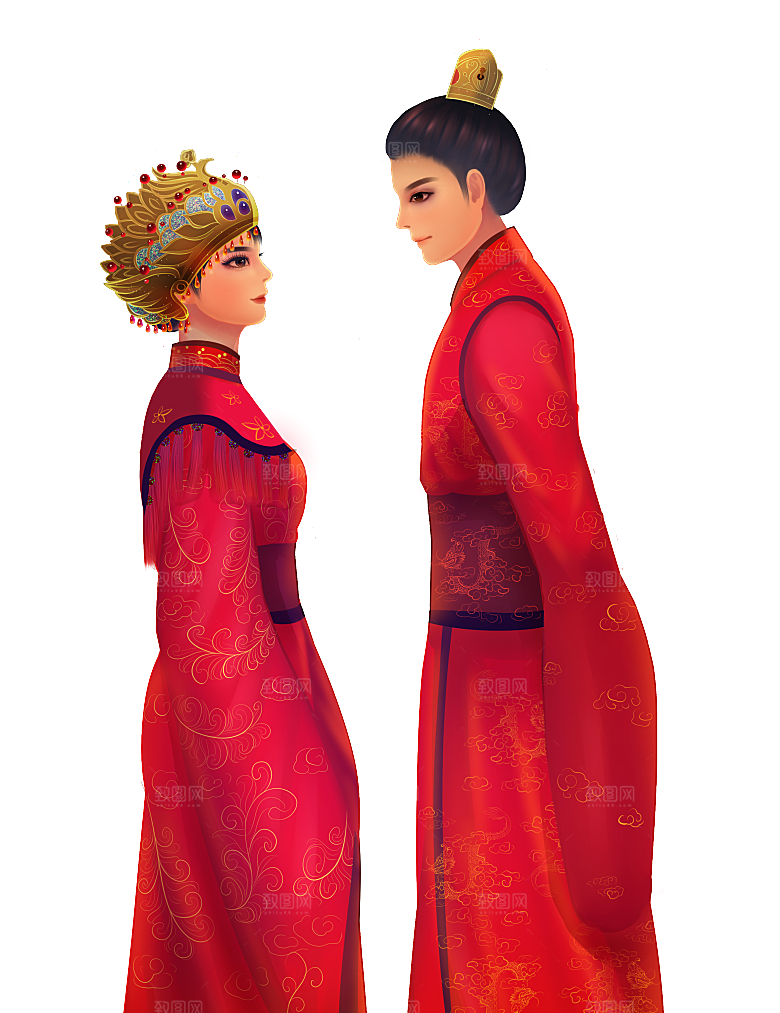 卡通中式婚礼新人中式古典中国风人物婚庆