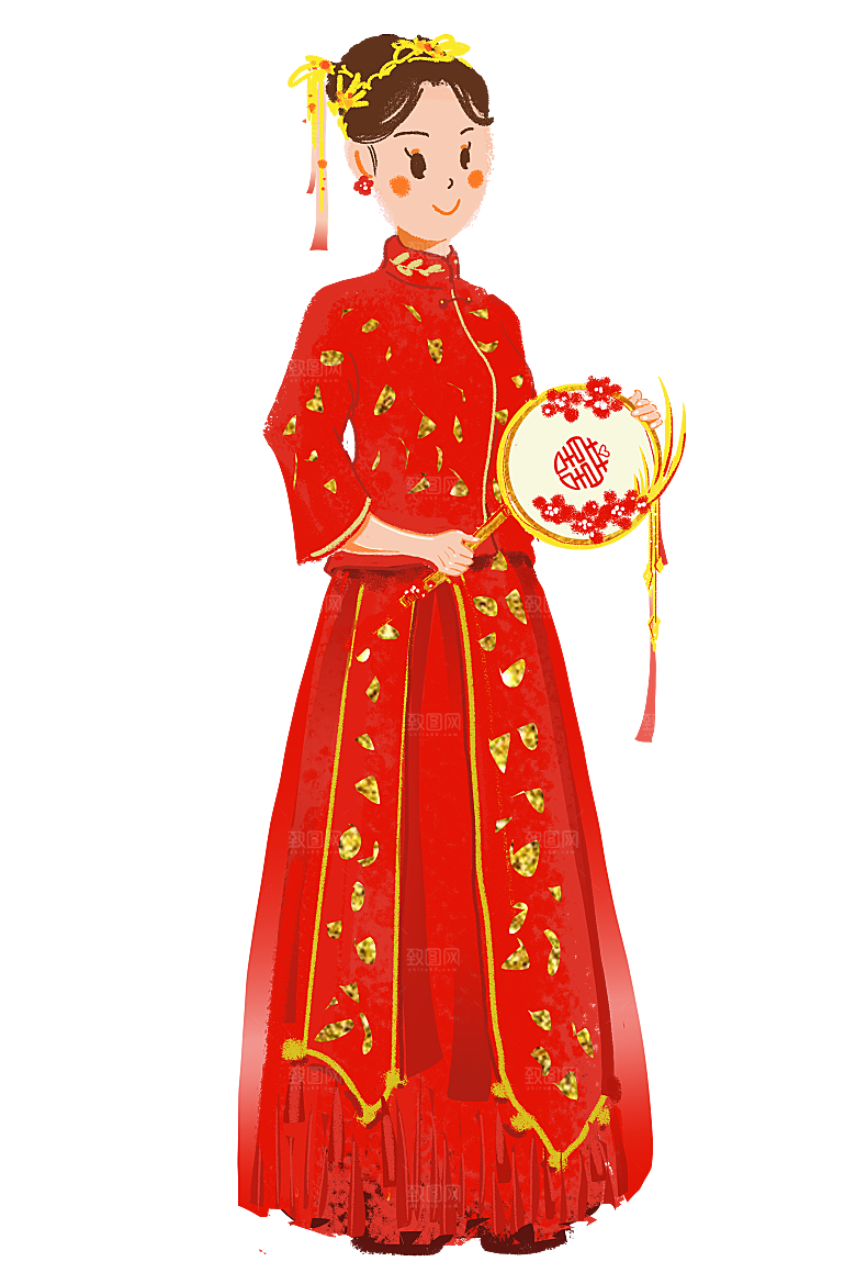 卡通中式婚礼新人中式古典中国风人物婚庆
