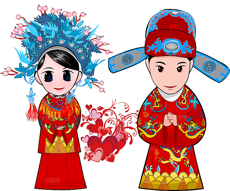 卡通中式婚礼新人中式古典中国风人物婚庆