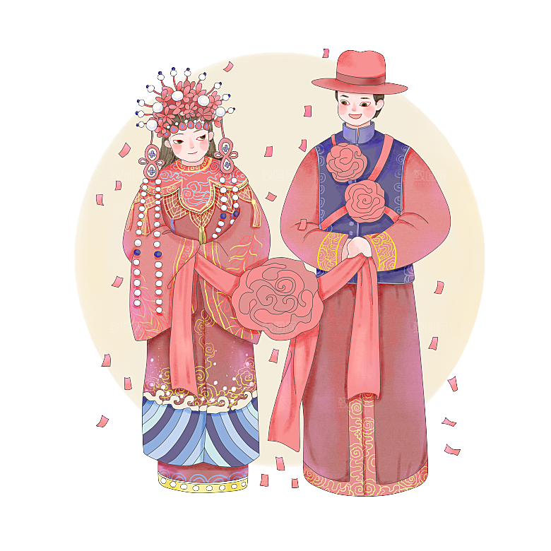 卡通中式婚礼新人中式古典中国风人物婚庆