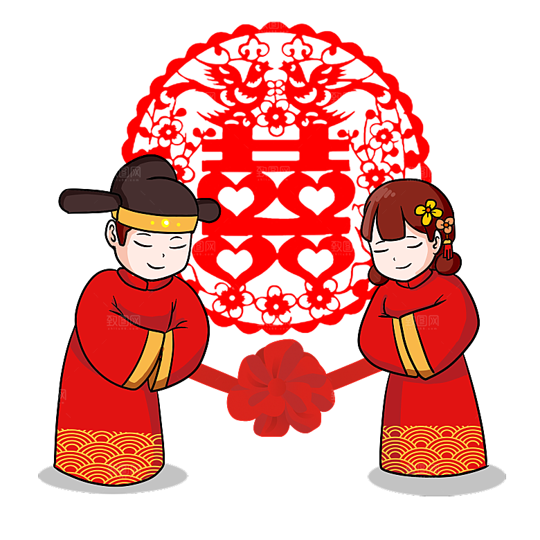 卡通中式婚礼新人中式古典中国风人物婚庆